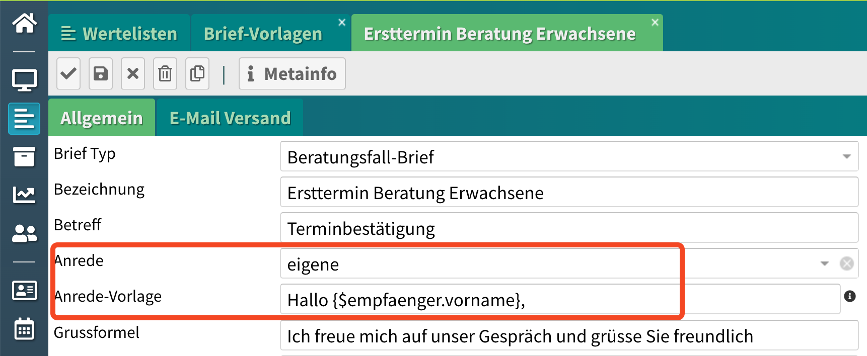 Sammelrechnungs-Adressierung