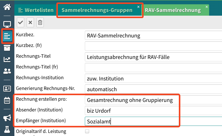 Sammelrechnungs-Adressierung