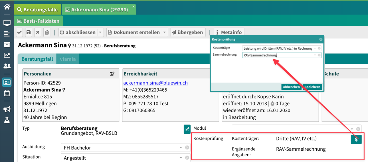 Screenshot Kostenprüfung