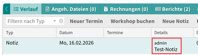 Verlauf-Ansicht Notiz