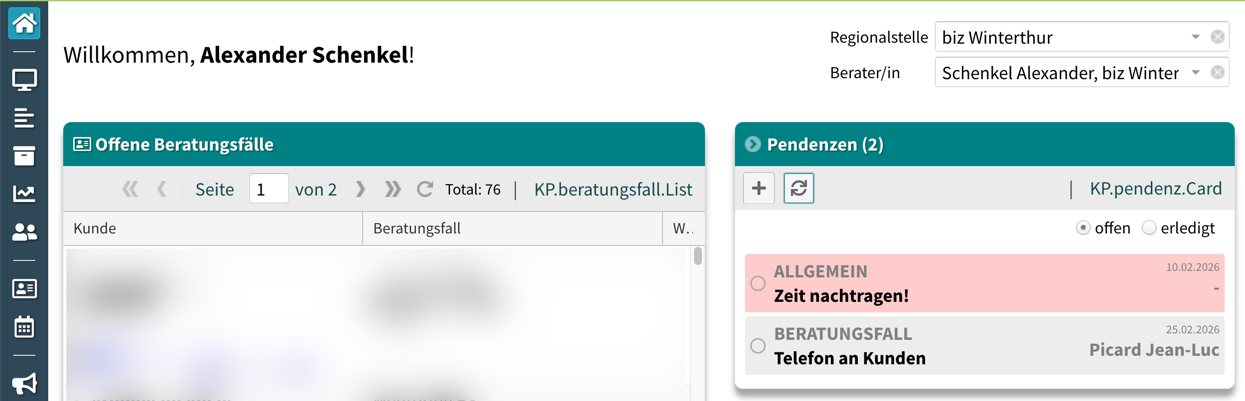 Pendenzen-Screen Dashboard
