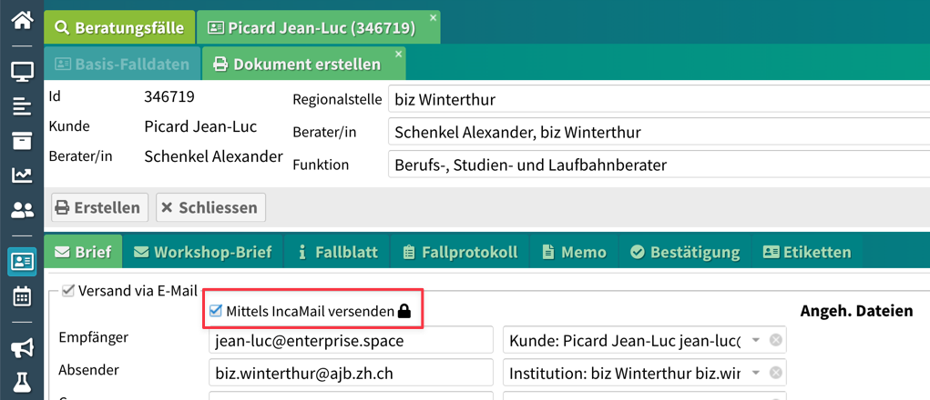 Incamail-Setting