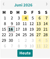 Kalender mit Wochenend-Markierung