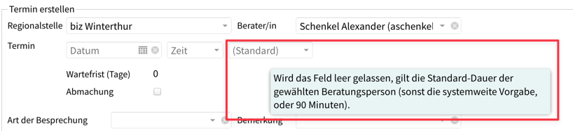 Ansicht Dauer-Feld Reserviert