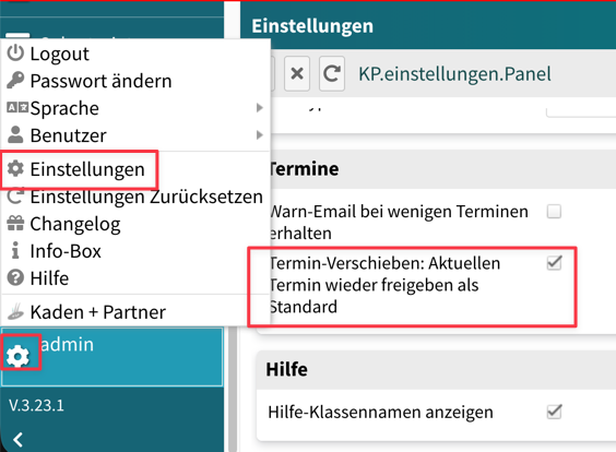 Einstellungen-Panel: Terminfreigabe-Default