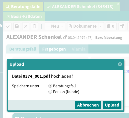 Upload: Zuweisung Fall/Person