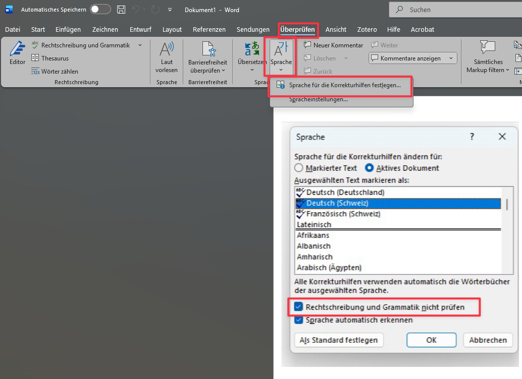 Ausschalten Autokorrektur